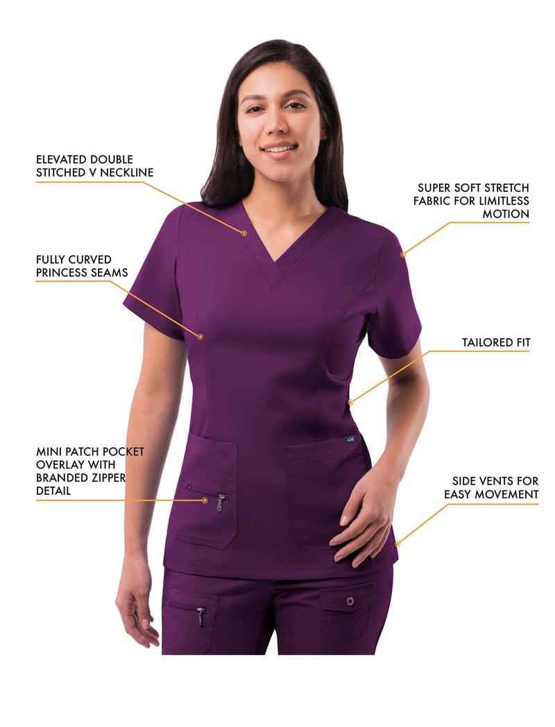 Adar Uniforms, Pro Scrubs for Women - Elevated V-Neck Scrub Top - P4212 - Eggplant - M - Image 3